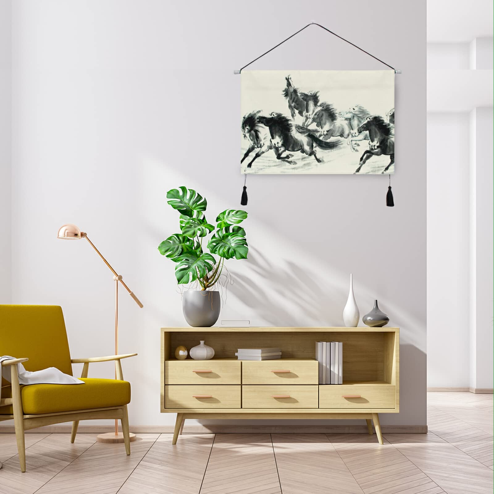 Amazon.co.jp: 掛け軸 タペストリー 水墨画 中国 中華風 ウマ 馬