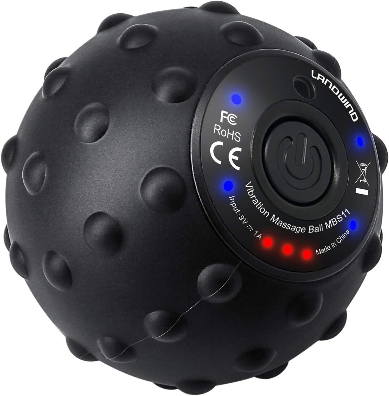 Vibrating Massage Ball, LANDWIND 4 Speed High Intensity Yoga Fitness Electric Massage Roller for Muscle and Plantar, Recharge with AC Adapter, Pain Relief, Muscle Tension