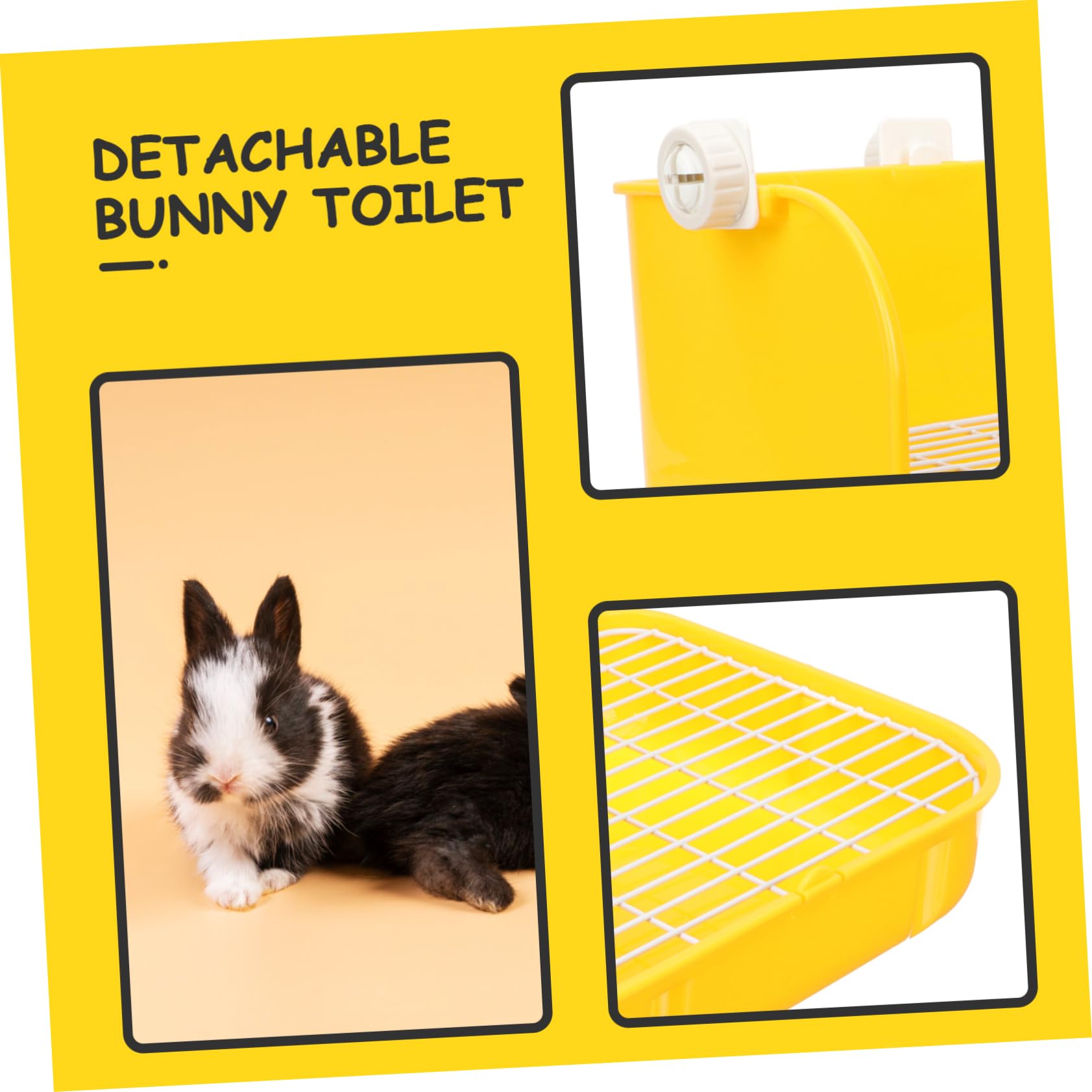 Toilette per Conigli Quadrata Gialla in Plastica per Piccoli Animali | Accesso Facilitato, Controllo Odori, Uso Quotidiano per Cavia e Cincillà