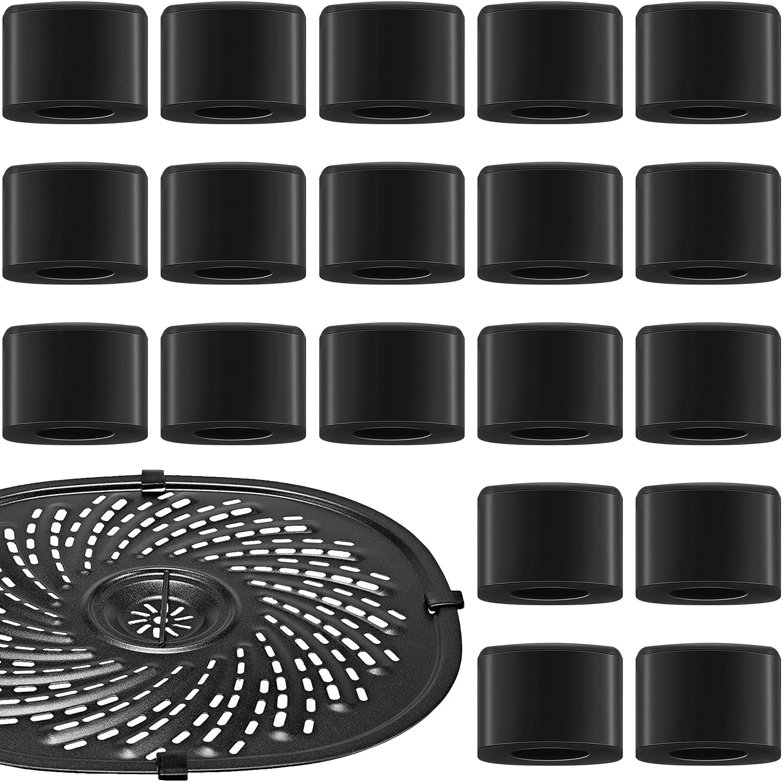 16 Pieces Air Fryer Rubber Bumpers Black Air Fryer Replacement Parts Non Scratch Protective Covers for Grill Pan, 0.6 x 0.44 x 0.18 Inch