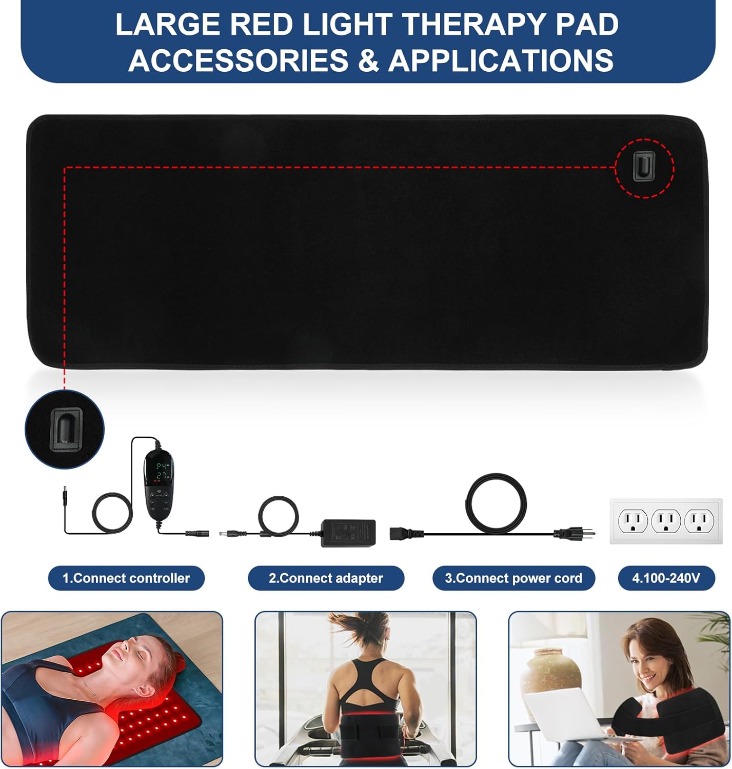 Red Light Therapy Pad 31.5" x 11.8" Large Mat 660nm & 850nm Infrared Light Therapy Devices Wearable Wrap Belt for Full Body Shoulders Waist Back Knee Joint Muscle Pain Relief - Image 7