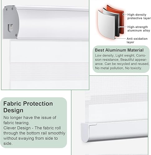 Miniatura 4 de MiLin Persianas sin cordones estilo cebra para ventana, persianas enrollables de doble capa, cortes personalizados a la medida, traslúcidas o con