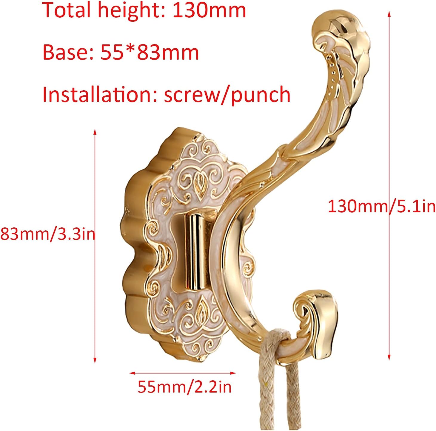 ZSH Coat Hook, European Style Double Hook Robe Hook, Wall-Mounted Clothes Hanger with Screws, for Bathroom and Bedroom Door Wall Hook (Size : 4PACK)