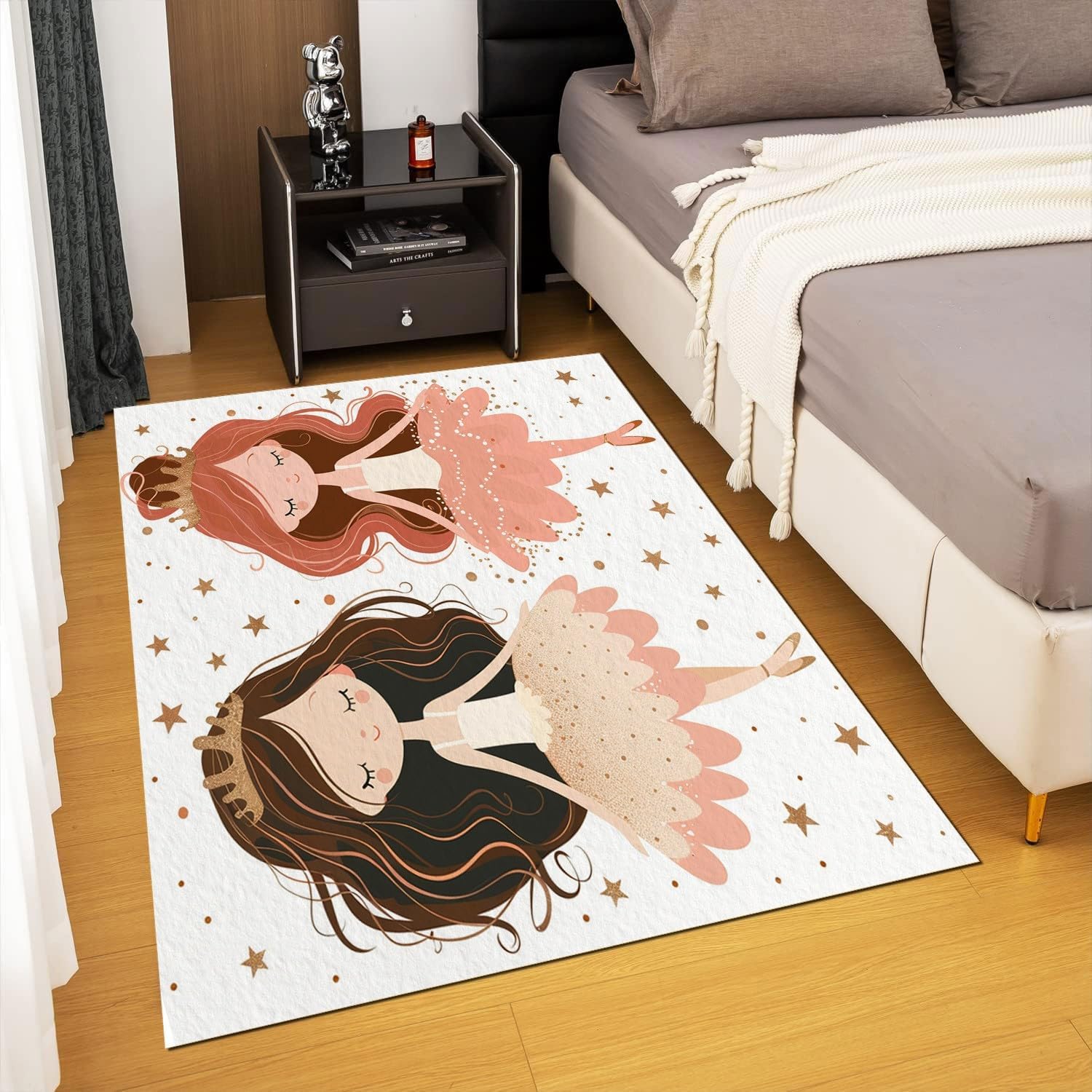 Generic Rugs for Bedroom Cartoon Ballerina Girl Washable Rug 3D Visual Optical Floor Mat for Kids Room Living room Home Decor Non-Slip Area Rug 4x6