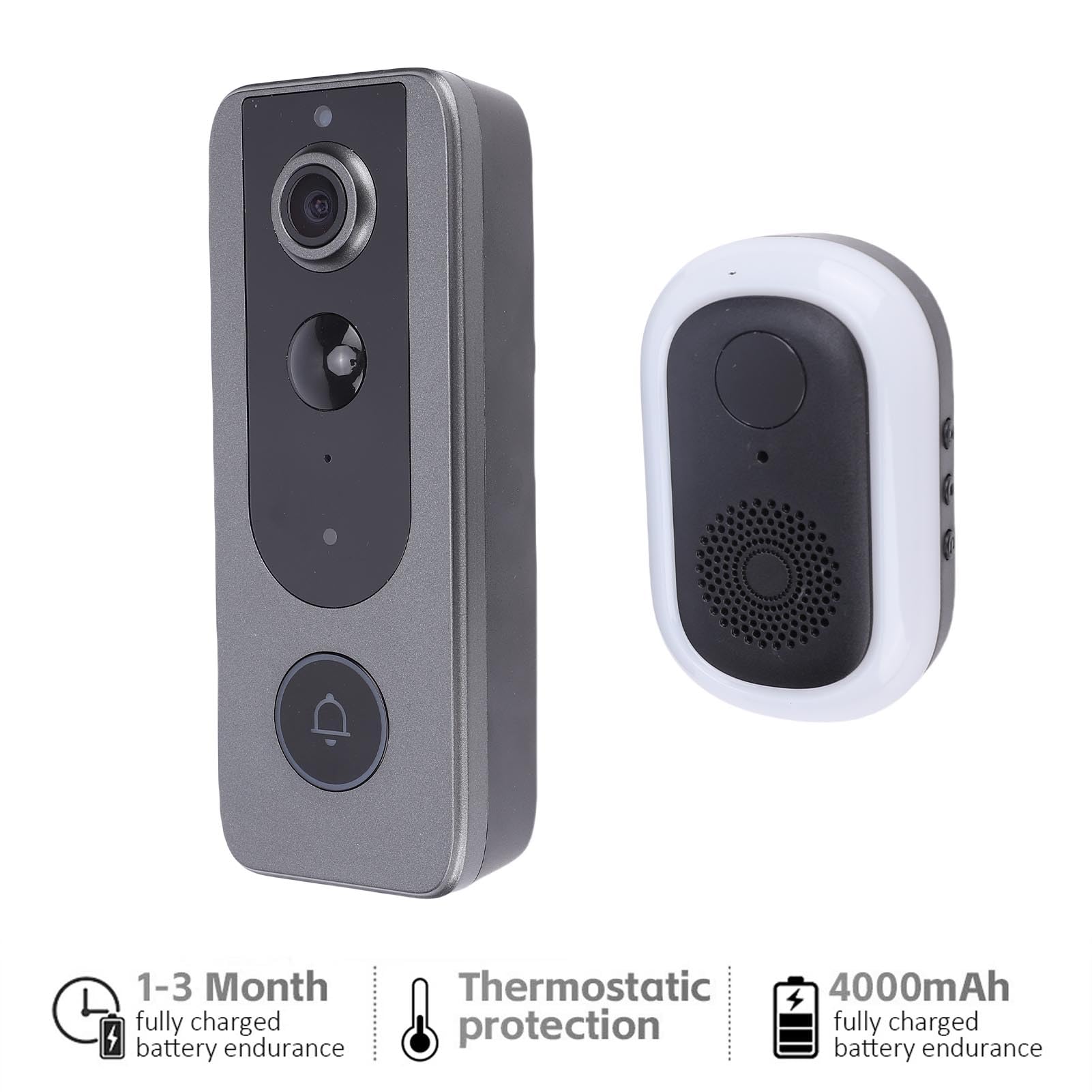 BuyWeek Timbre de Video Inalámbrico Timbre Inalámbrico con Cámara, 1280 x 720 de 2 Cables IP65 Impermeable para Doméstico