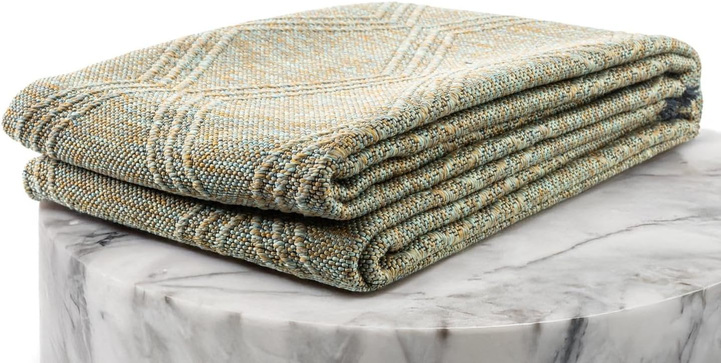 LUXE WEAVERS Modern Farmhouse Green 8x10 Washable Area Rug, Anti-Slip Diamond Pattern Carpet