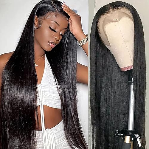 Lace Front Wigs Human Hair Pre Plucked with Baby Hair Straight 13x4 HD Lace Frontal Wigs Brazilian Virgin Glueless Wigs for Black Women Human Hair 180 Density (30 Inch, Natural Color)