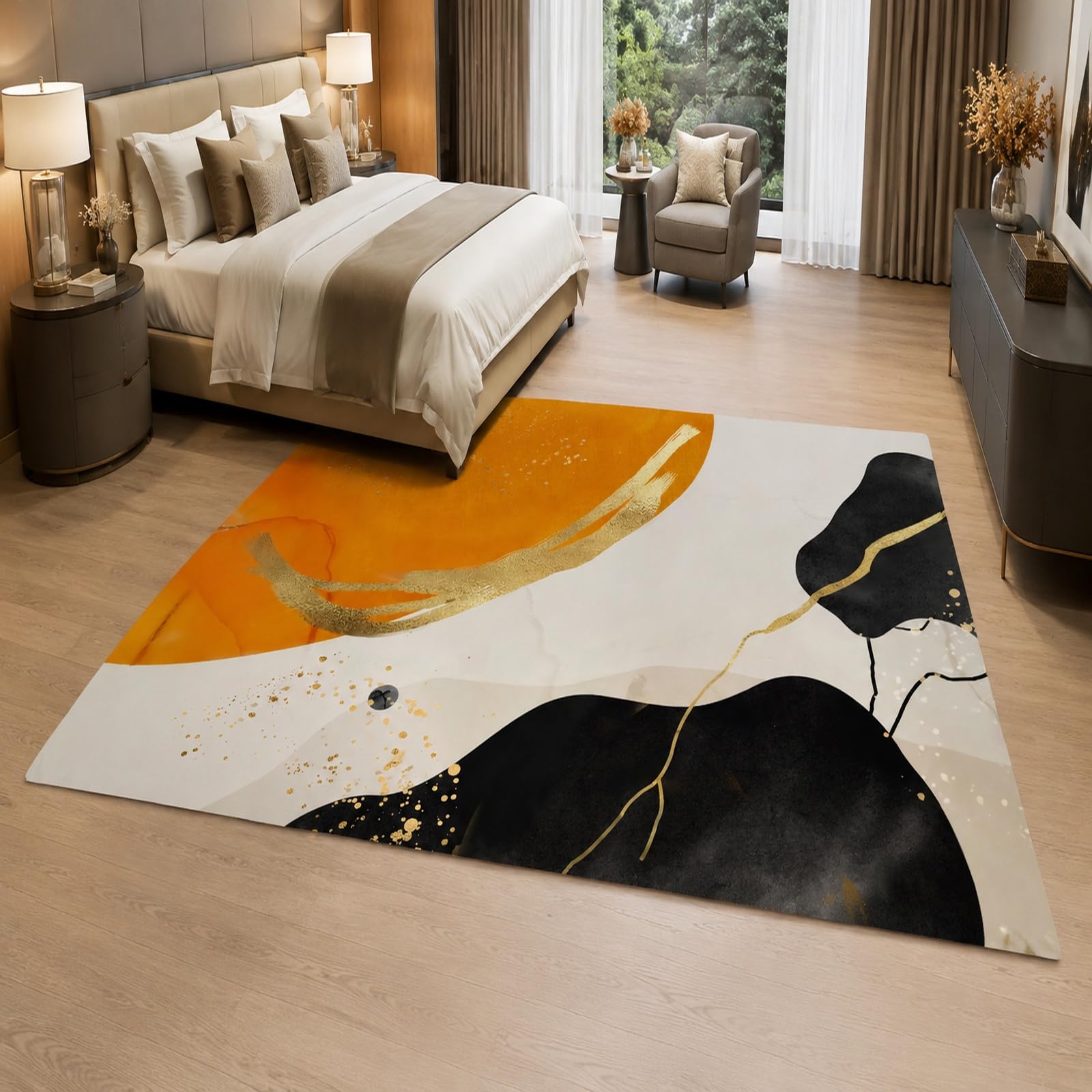 Grand tapis de salon moderne pour réchauffer l'ambiance d'une chambre adulte contemporaine