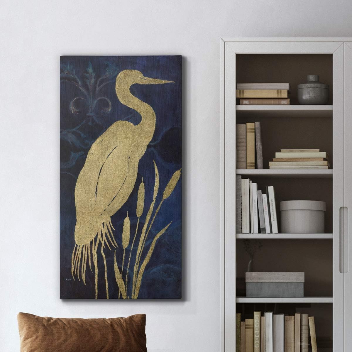 Renditions Gallery Egret on Indigo I Wall Art, Premium Gallery Wrapped Canvas Decor, Ready to Hang, 24 in H x 12 in W, Made in America Print image 3