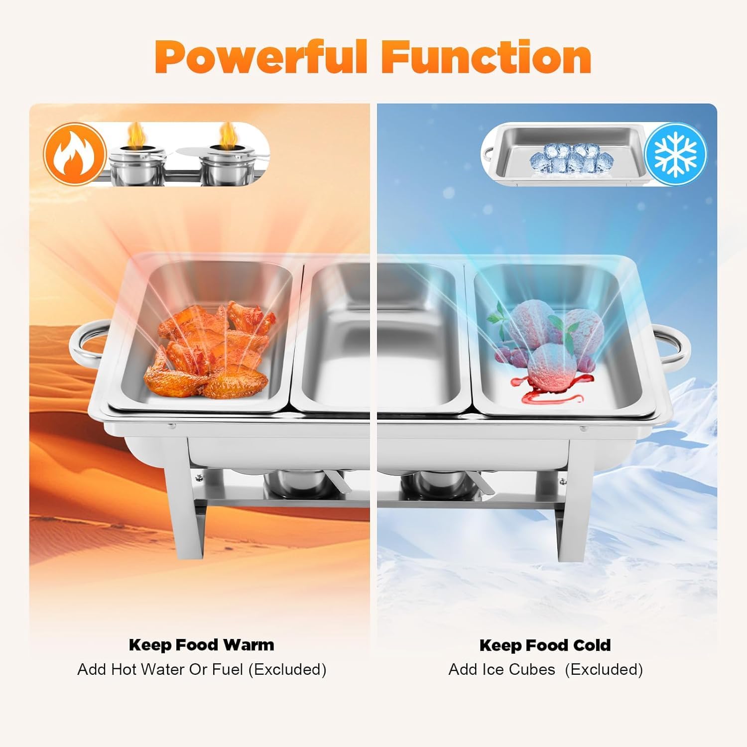 9L Acciaio Inox Rettangolari Catering Server, Buffet Server Piatti di Servizio, Chafing Dish Buffet Set, Chafing Dish Catering Buffet Set, per Party, Feste, Matrimoni (1 Pezzi 3x1/3Contenitori)