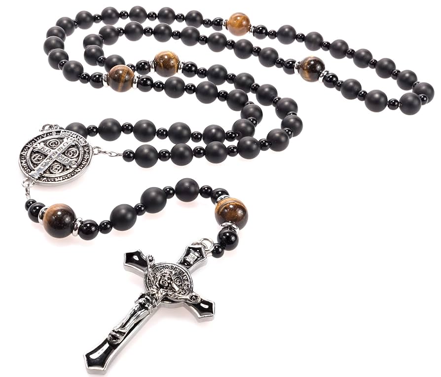 Amazon.co.jp: iPoplor Black Rosary Beads Catholic for Men