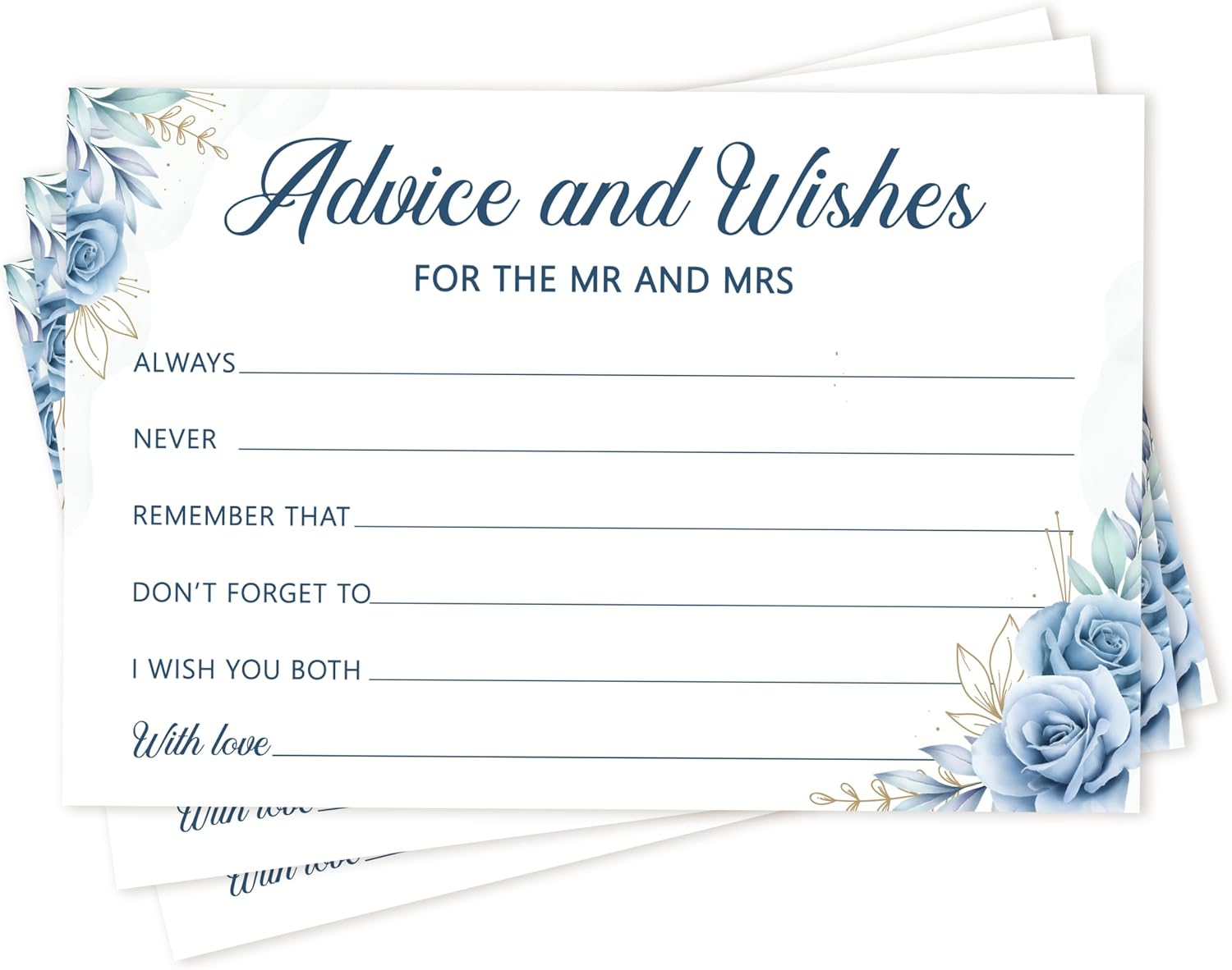 Advice and Wishes Cards, 25 Pack Blue Floral Wedding Advice Cards, Well Wishes For Mr and Mrs Bride Groom Newlyweds, Ideal For Weddings Bridal Showers Engagement Parties Supplies Decor -07