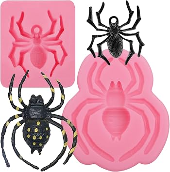 Spider Fondant Mold 2 Pcs, Halloween Spider Cake Decorating Silicone Molds for Chocolate Candy Cupcake Topper Cake Polymer Clay Crafts Epoxy Resin
