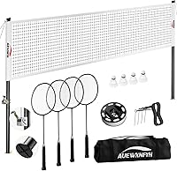 AUEWXNFYH Professional Portable Badminton Set: 4 Rackets, 4 Shuttlecocks, Adjustable Net & Boundary Markers for Backyard Fun