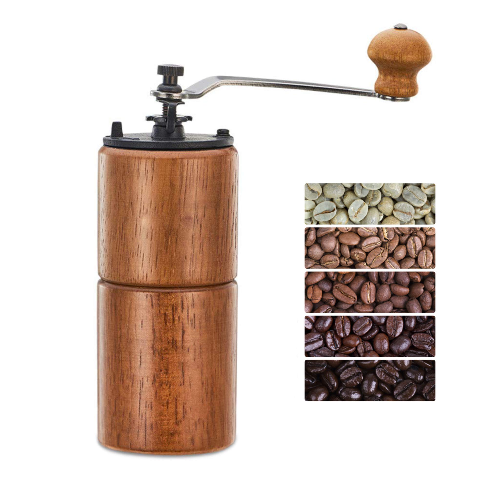 Akirakoki Manual Coffee Bean Grinder Wooden Mill with Cast Iron Burr