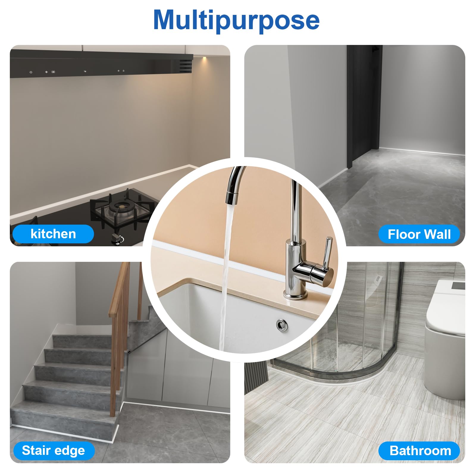 Moulure Auto-adhésives Flexible, 8 mètres Garniture de Moulure Joint Plafond Mur Quart de Rond TPE, Moulure Murale Autocollante pour Plafonds, Murs, Bords de Carrelage, Sols, Plinthe(Blanc)