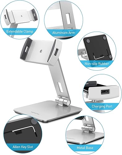 Miniatura 8 de AboveTEK Quiosco de negocios soporte de aluminio para tablet iPad, soporte giratorio de 360 para tableta y teléfono para cualquier tableta de 4 a