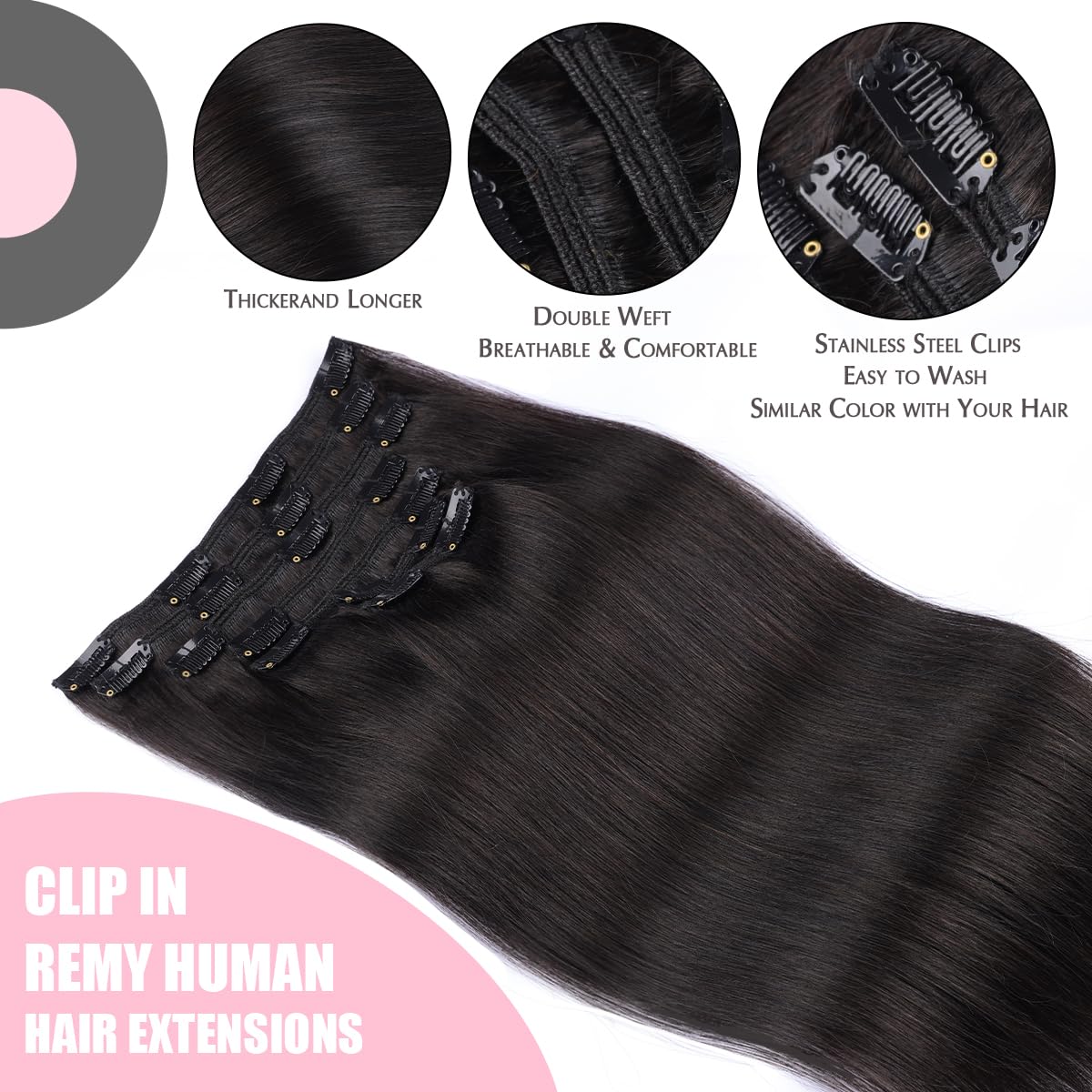 SURNEL Extensiones Clip Pelo Natural 100g 35cm 6 Piezas Castaño Chocolate Extensiones De Clip De Humano Real Extensiones Pelo Natural Remy (C#4-35cm) — view 67