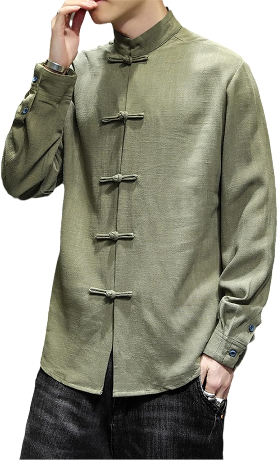 Chinese Style Cotton Linen Shirt Retro Large Size Stand Up Coat Men Clothing Spring Long Sleeve Top Tang Suit