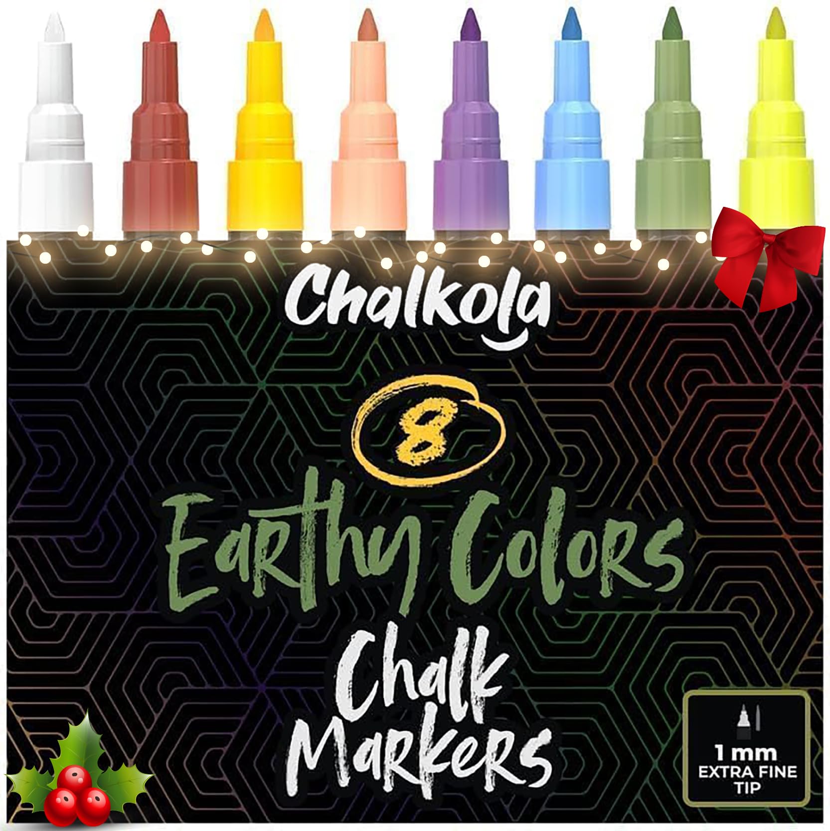 Extra Fine Tip Chalkboard Chalk Pens | 1mm Nib | Pack of 8 Classic Earth Colors | Non-Toxic Wet-Erase Liquid Chalk Ink Markers