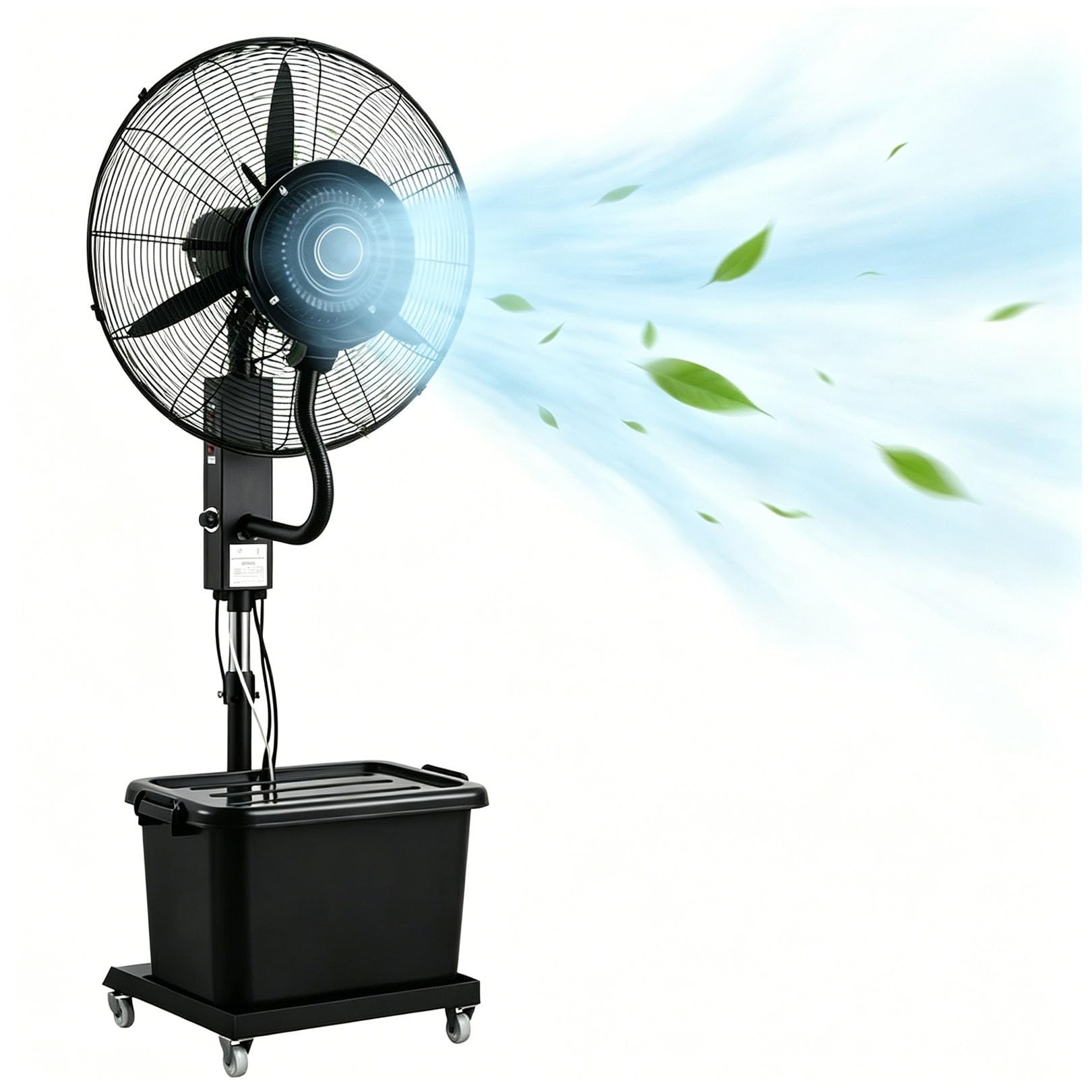 Ventilatore Nebulizzatore 42L, Alta Velocità Industriale con 3 Velocità e Regolazione Nebbia, Oscillazione 90°, Altezza Regolabile 160‑200cm, per Raffreddamento Esterno su Patio, Officina(71cm/28in)