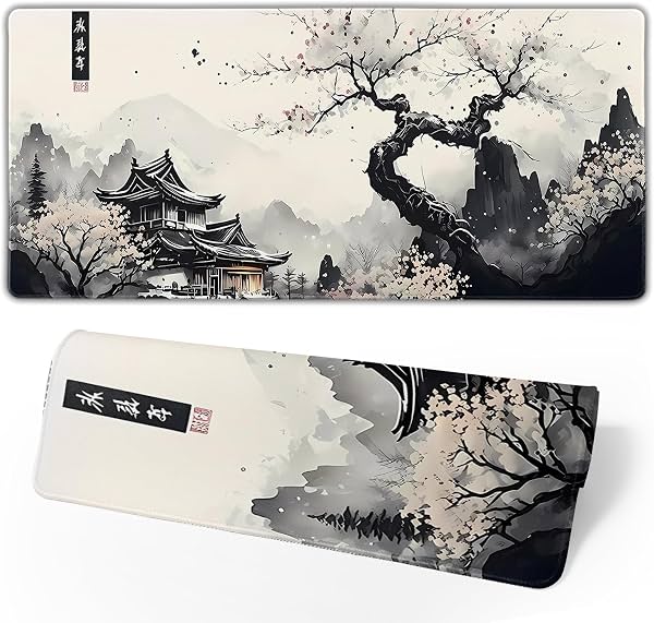 Alfombrilla de ratón japonesa, tapete de escritorio grande, alfombrilla de teclado XL para gaming anime, base de goma antideslizante, protector de escritorio extendido para hogar y oficina, 31.5 x 11.8 pulgadas
