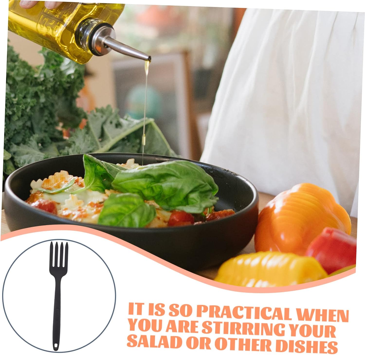 Ergonomic Silicone Pasta Fork for Cooking and Serving Reusable Large Food Fork with Scald Non Slip Handle Washable Kitchen Utensil for Fried Noodles and Salad Preparation