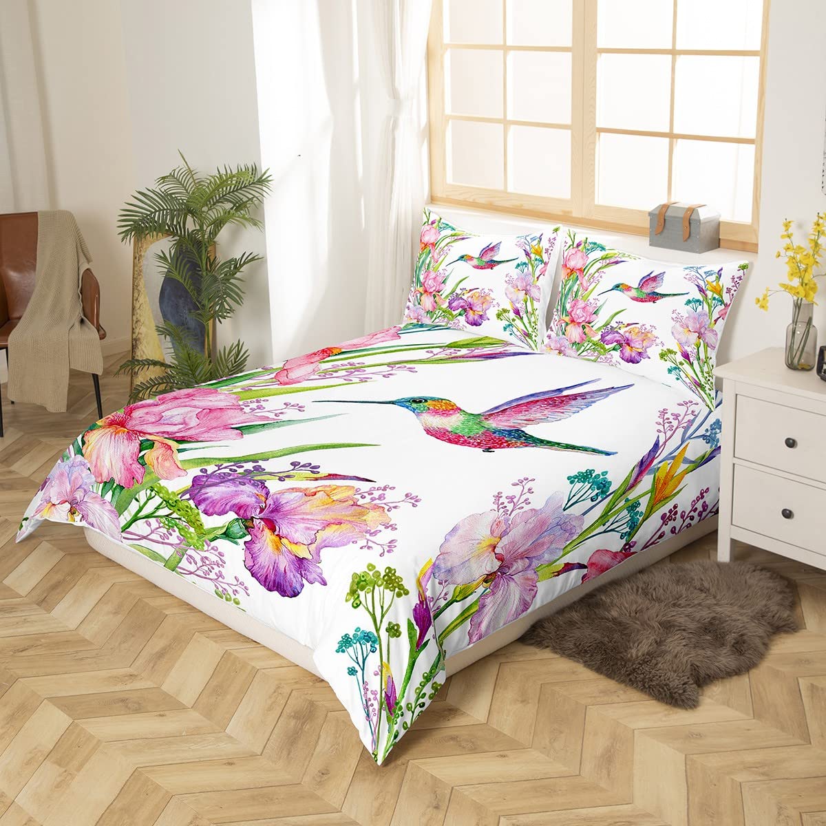 Set Copripiumino King Size Con Colibrì E Fiori Tropicali – Microfibra Morbida, Stampa 3D, Biancheria Letto - 3