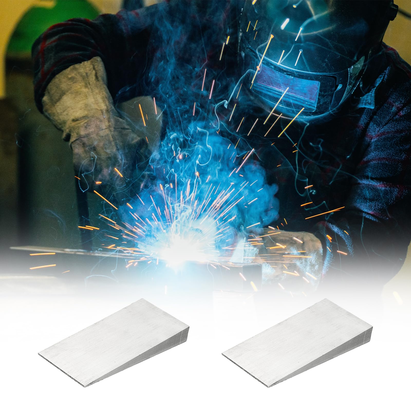 PATIKIL 2 cunei in metallo, 20 x 10 x 1,5 cm, in acciaio al carbonio, flangia triangolare, rondelle smussate, resistenti e durevoli, per saldatura, utensili per tornio di fabbrica, color argento