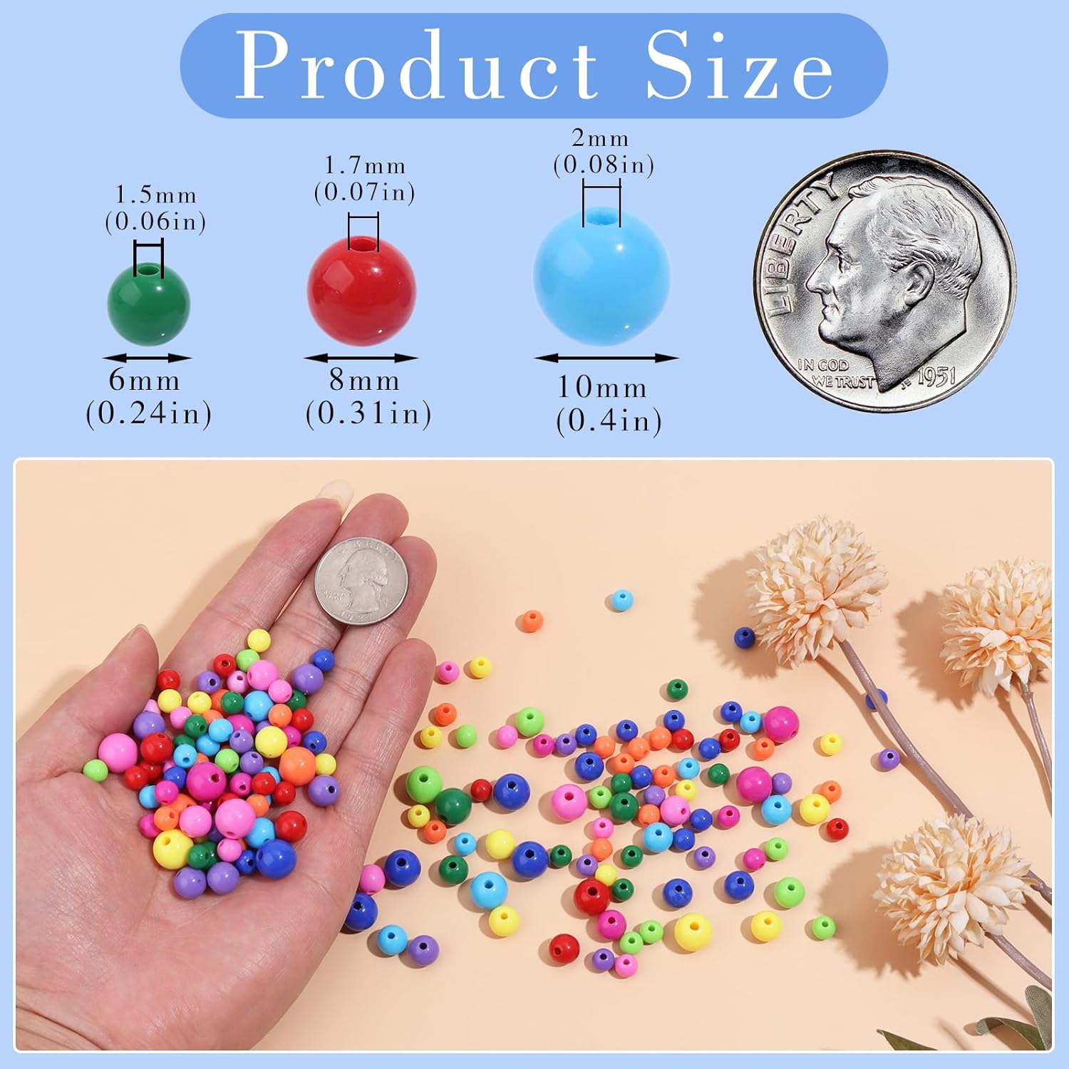 500PCS 8mm Smooth Mixed Color Acrylic Round Craft Beads Spacer Beads with Hole for DIY Bracelet Necklace Earrings Keychain Women Jewelry Making Supplies,Smooth Deep Mixed Color - Image 2