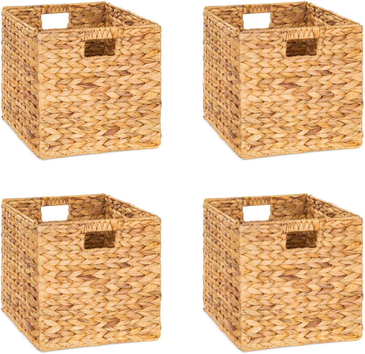 M4DECOR 12x12x12 Storage Cube, Water Hyacinth Storage Baskets, Wicker Storage Baskets for Shelves, Woven Baskets for Storage, Square Wicker Storage Basket for Bedroom, Living Room (4 Packs 12x12in)M4DECOR 12x12x12 Storage Cube, Water Hyac…