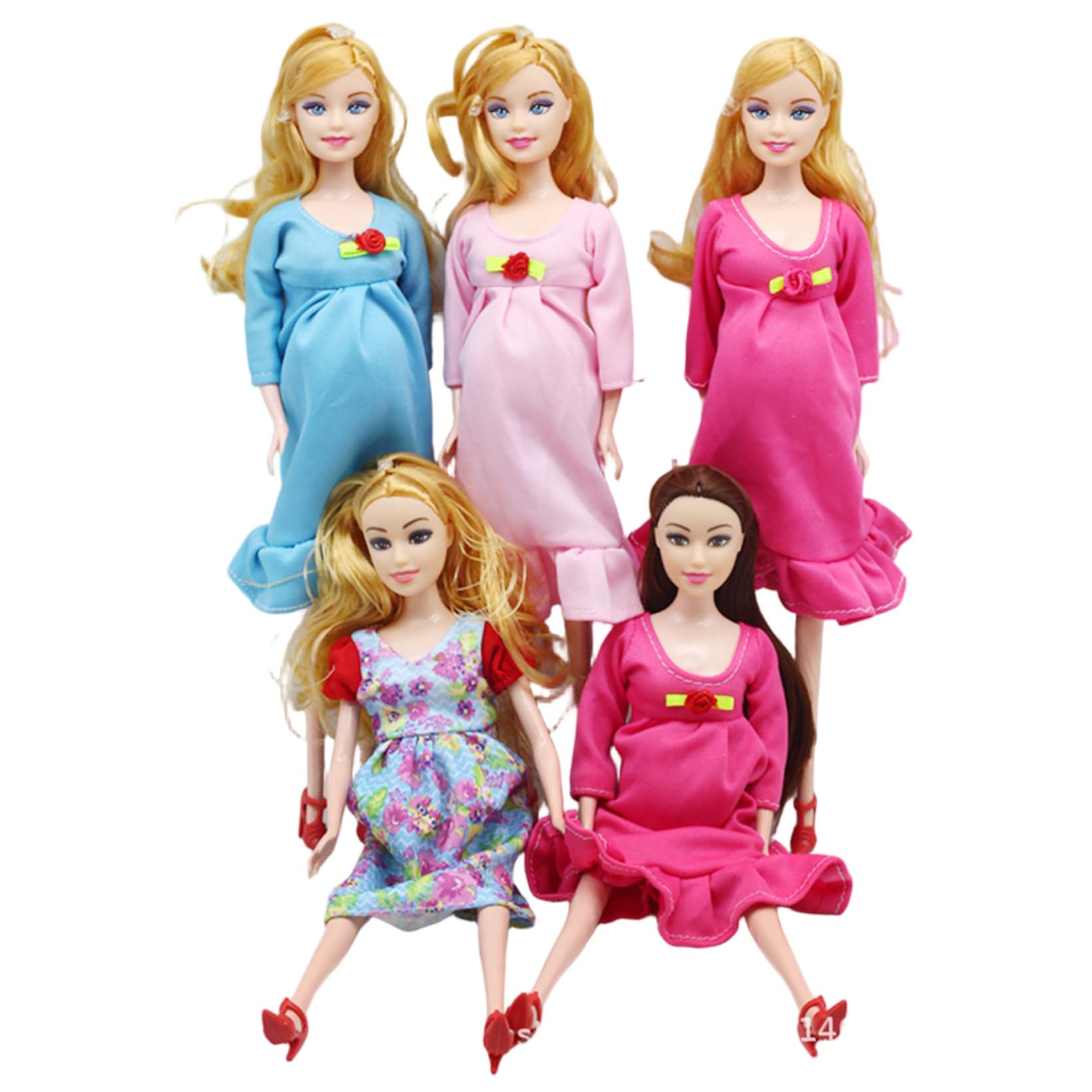 DAGLLGEW 5PCS Pregnant Doll with Baby in Tummy 12" Movable Joint Pregnant Mother for Kids, Dollhouse Accessories Baby Doll Toys