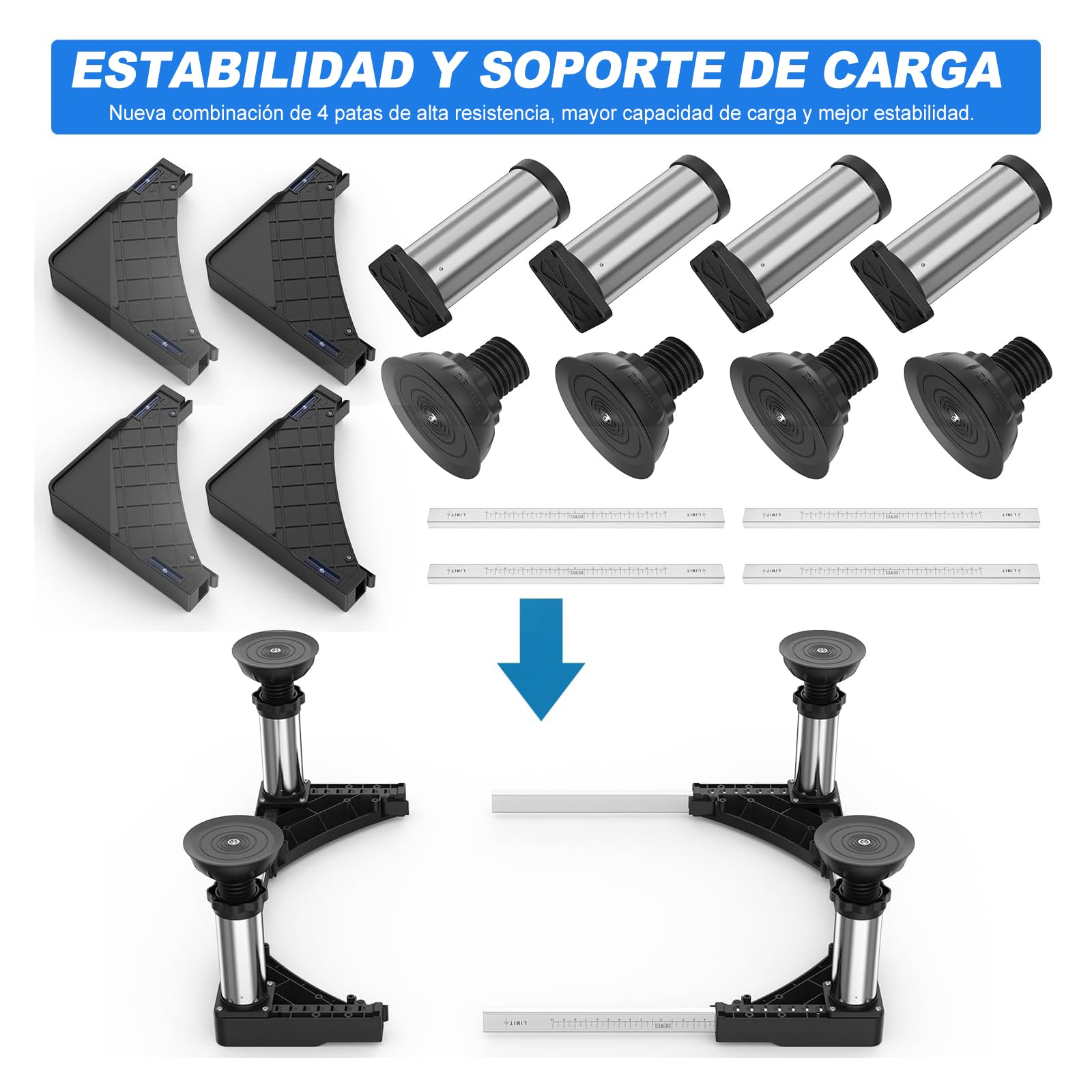 DEWEL Base para Lavadora, Base Ajustable para Lavadora para Frigorífico, Secadora y Congelador, Carga de Oso 300 kg, Ajustable 43-62 cm, 15-18 cm, Negro
