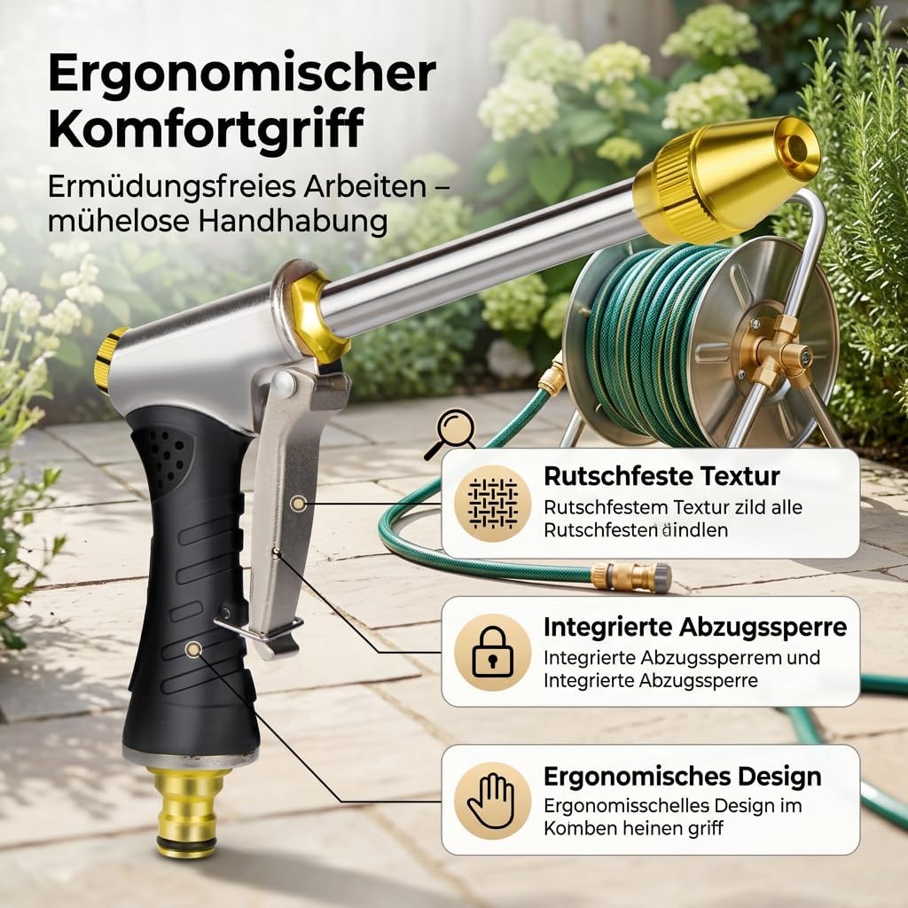 Pistola ad alta pressione per tubo da giardino, pistola ad alta pressione, ugello ad alta pressione, ugello regolabile, tubo estensibile, per lavaggio auto, giardino e terrazza, 3 modalità di spruzzo
