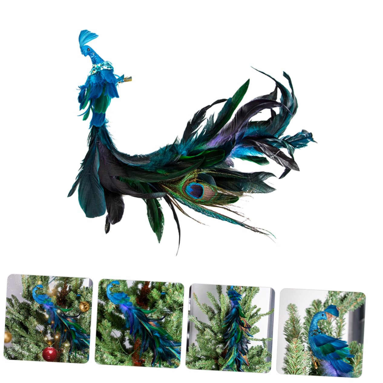 TOPBATHY 3St Weihnachtsbaumanhänger simulierter Blauer Pfau mit langem Weihnachtsdekorationen (2er-Pack) Weihnachtsvogelfigur Pfauen-Clip-Ornament Baumschmuck zum Anklipsen