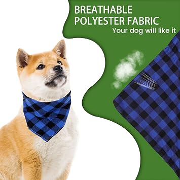 Triangle Reversible Dog Bandanas, Buffalo Plaid Printing Dog Scarf, Adjustable Cute Pet Handkerchief Bandana for Dogs Puppy Birthday (Blue and Black)