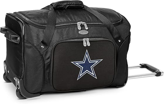 Dallas Cowboys Lightweight 22-inch Wheeled Duffel Bag with Telescopic Handle - Perfect Overnight Bag for Travel, Weekend Getaways, Airports, Gym, and Commuting