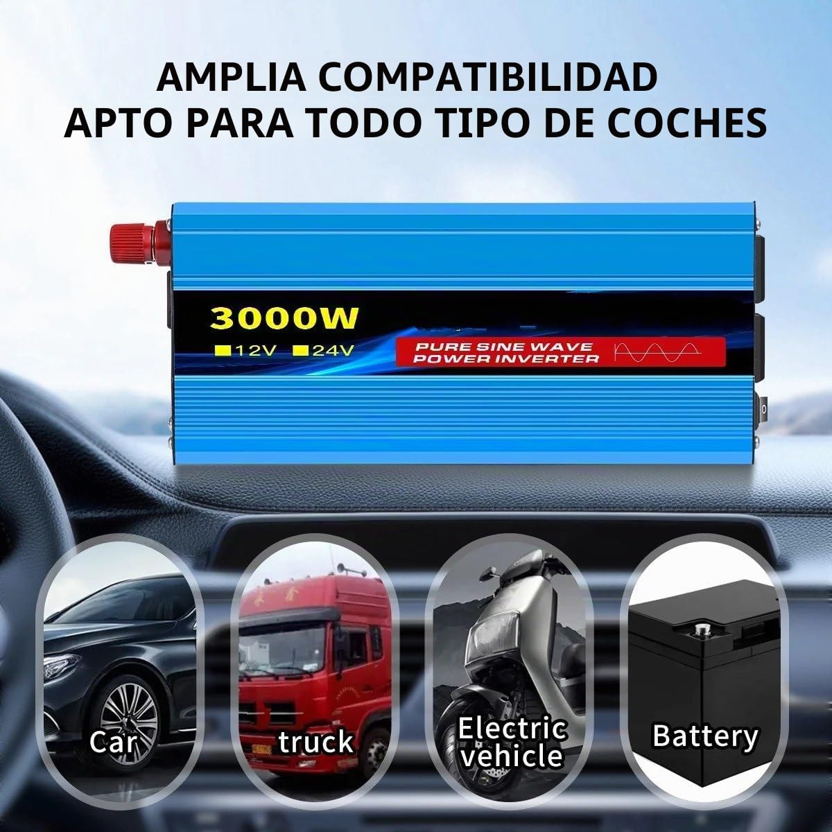 Inversor Onda Pura Convertidor Inversor De Corriente Onda Sinusoidal Pura De 12 V/24 V A 110 V CA 16000 W 4000 W 60 Hz Solar Con LED Y Enchufe Estadounidense Accesorios Para Coche(12V 110V 1000W 60HZ)