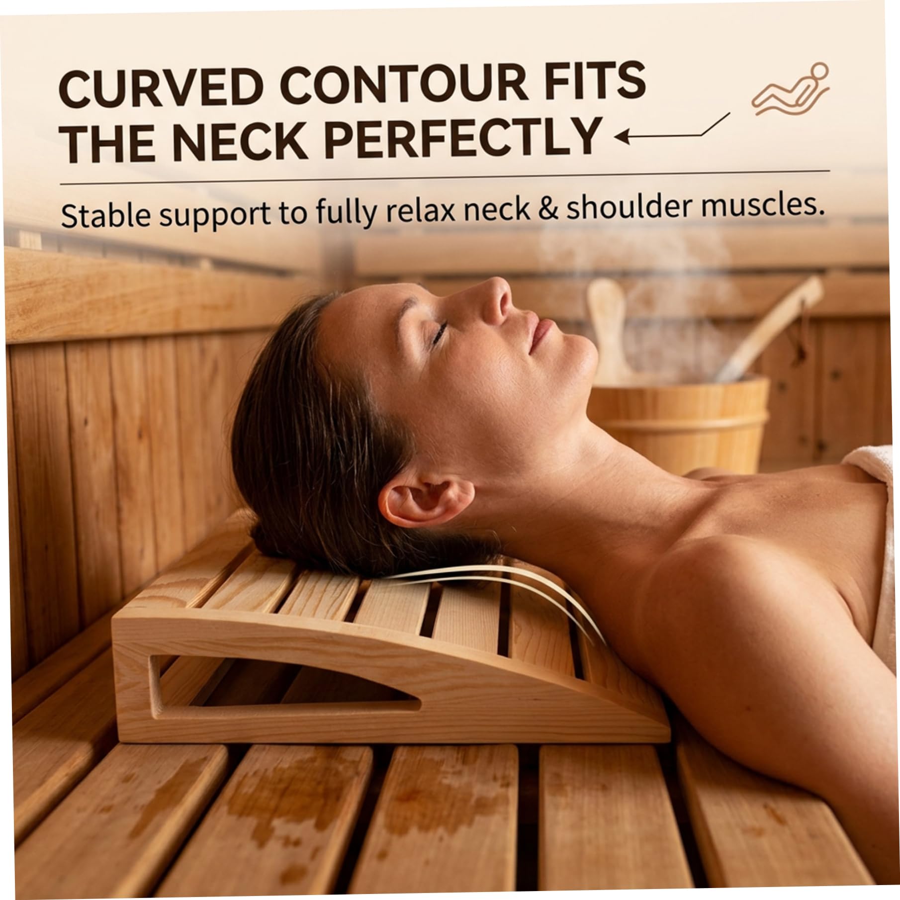 Almohada De Sauna Reposacabezas De Sauna Hueco para Relajación Almohada De Madera Soporte Ergonómico para El Cuello para Hombres Y Mujeres Beige