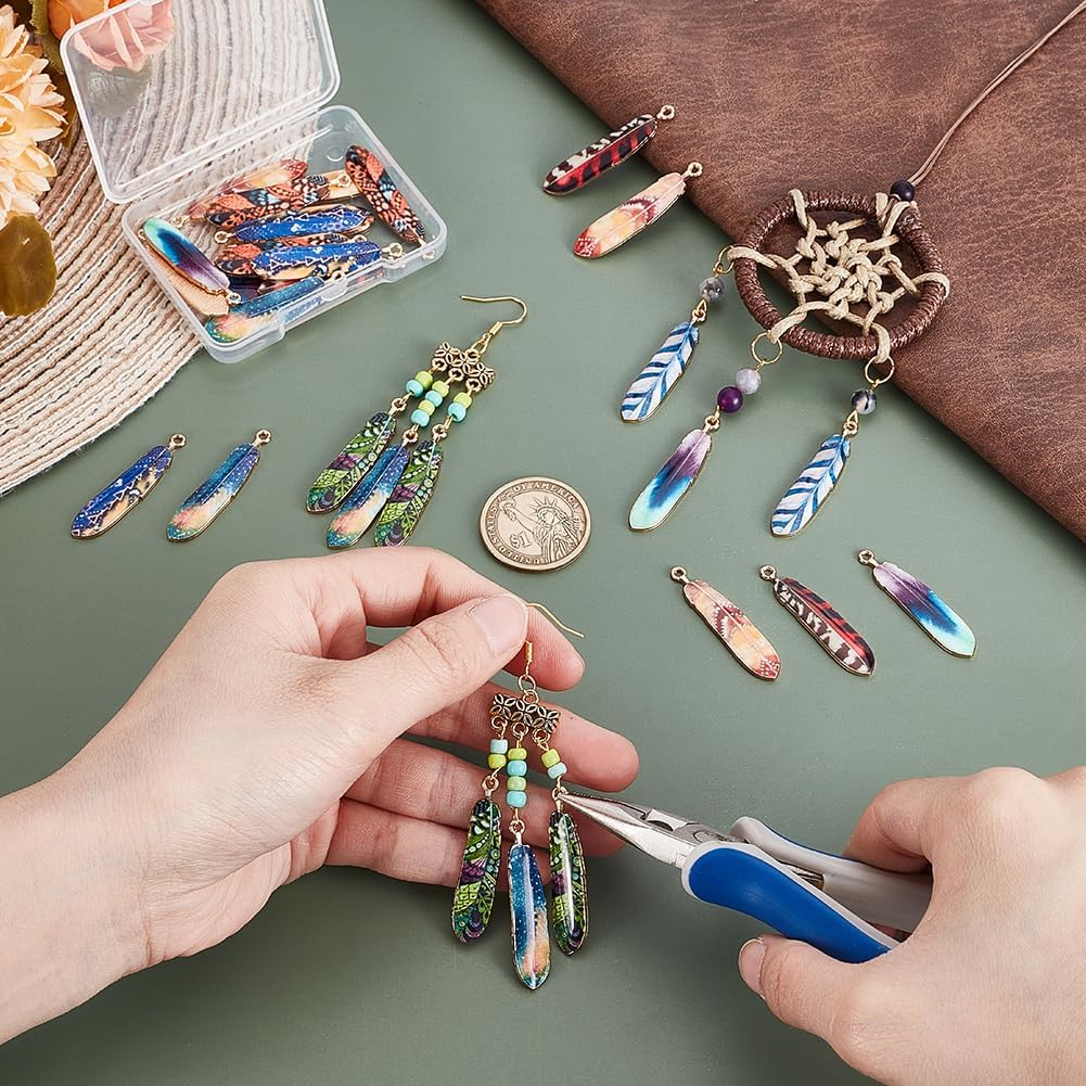 PH PandaHall 32Pcs Feather Charms, 8 Colors 1.5 inch Enamel Feather Pendants Native American Charms Bohemian Wing Charm Plumage Charm for Earrings Dreamer Catcher Necklace Bracelet Jewelry Macrame - Image 3