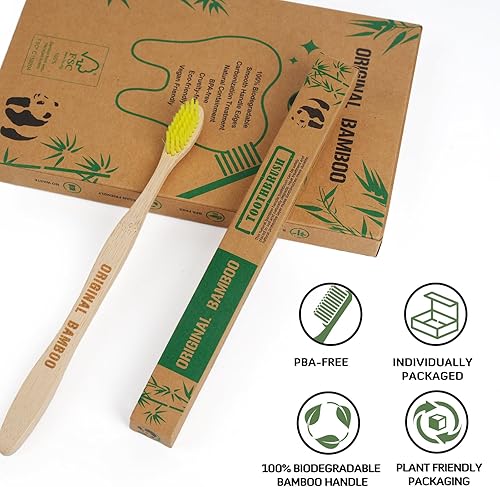Miniatura 2 de Cepillos de dientes, sin BPA, cerdas suaves, paquete de 6 unidades, biodegradables, ecológicos, sostenibles, de carbón de bambú natural, cepillo de