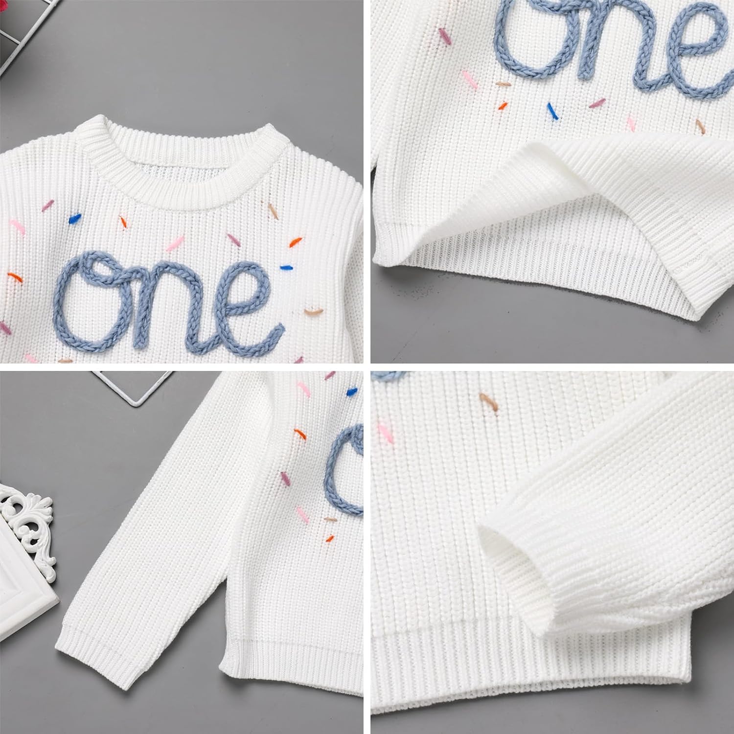 Baby Girl One Year Embroidery Sweater Infant Girls Pullover Top Toddler Knit Sweatshirt Fall Winter Clothes
