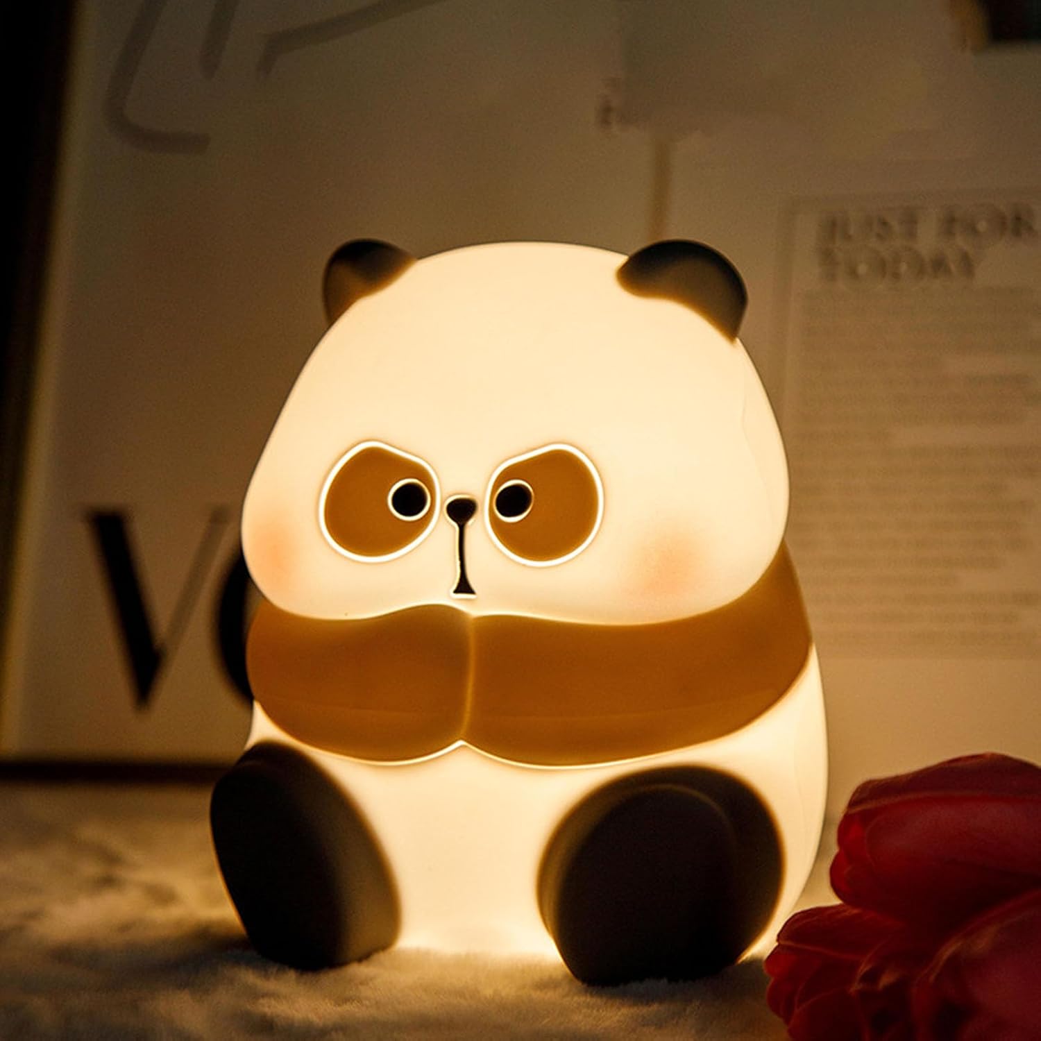 Cute Panda Night Light Animal Silicone Nursery Night Light Rechargeable Bedside Lamp LED Night Light for Woman Kids Baby Toddler Decor Bedrooms (Large)