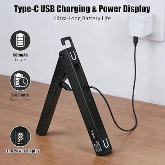 COB Work Pen Light LED Folding Work Flashlight with Magnet Portable Torch Rechargeable , Multi-Function Ruler Flashlight Rotate 180 Adjustment Work Light for Hiking Camping Emergency Outdoor (DT07)
