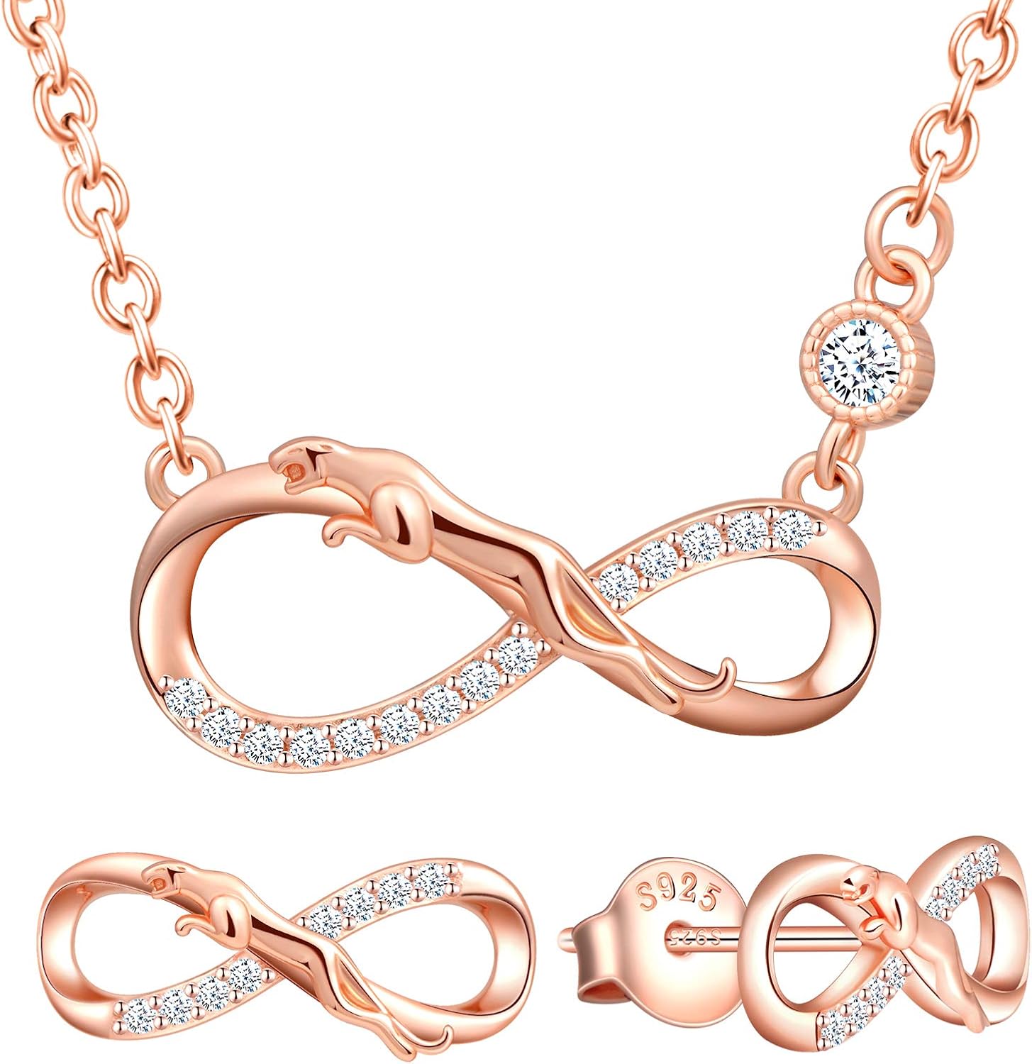 INFINIONLY Pulsera Para Mujer, Juegos De Joyas De Plata Esterlina 925, Pulsera Con Símbolo De Infinito Y Rosa, Incrustación De Zirconia, Oro Rosa, Regalos De Cumpleaños Y Navidad