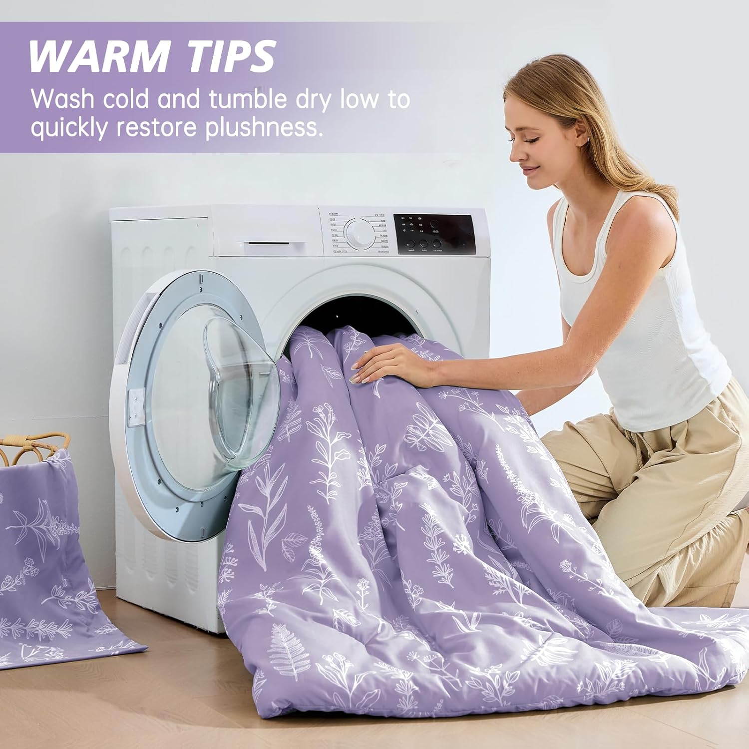 MUXHOMO Lavender Purple Bed in a Bag Queen 7 Pieces, Queen Comforter Set Reversible Botanical Flowers Design, Ultra Soft & Breathable Bedding Sets with Comforter, Sheets, Pillowcases & Shams - Image 9