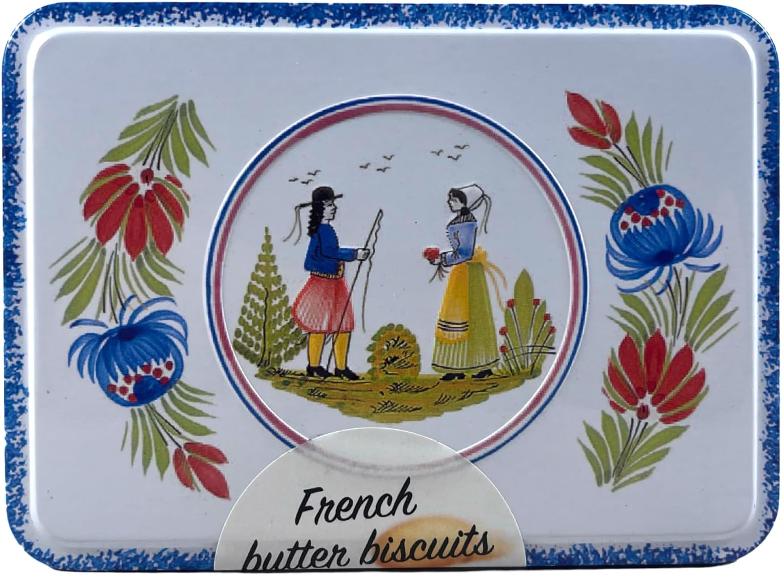 French Brittany Galettes au Beurre (Butter Cookies) in Mini Quimper Tin, Faience Couple, 4.23 OZ