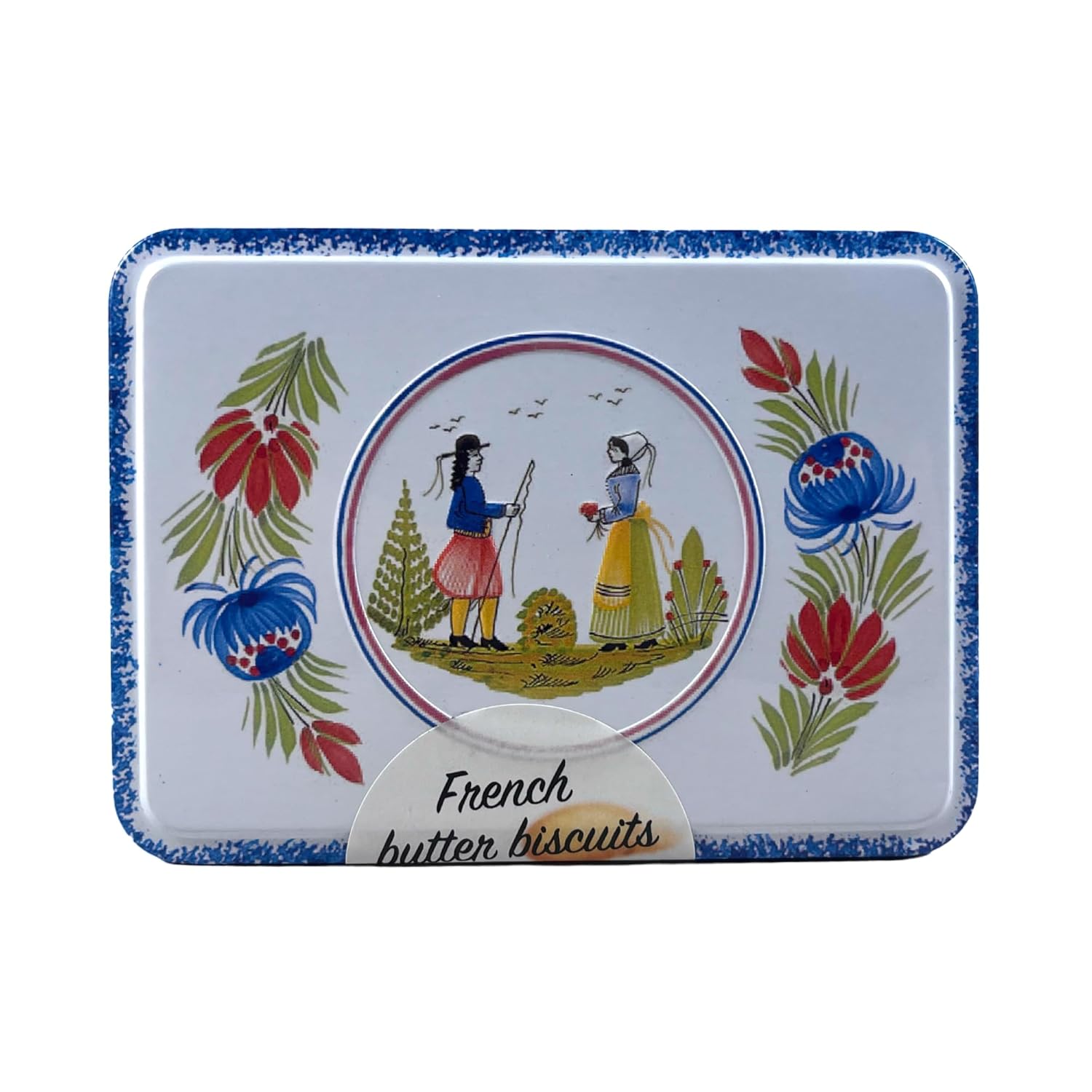 La Trinitaine French Brittany Galettes au Beurre Butter Cookies in Mini Quimper Faience Couple Tin, 4.23 oz