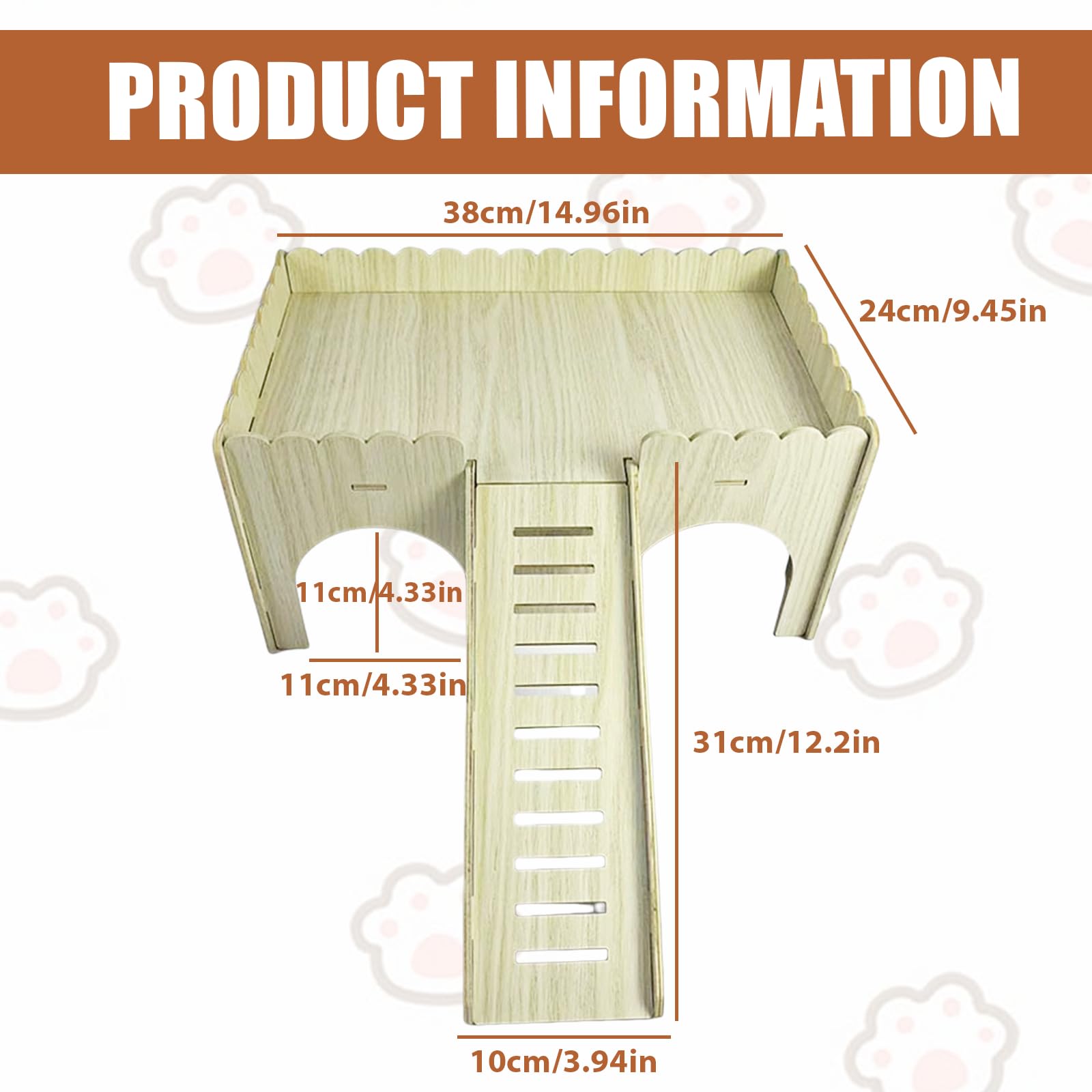 Grande maison pour cochon d'Inde - Maison en bois avec rampe - 4 entrées - Jouet et accessoire pour cochon d'Inde - 38 x 25 x 18 cm