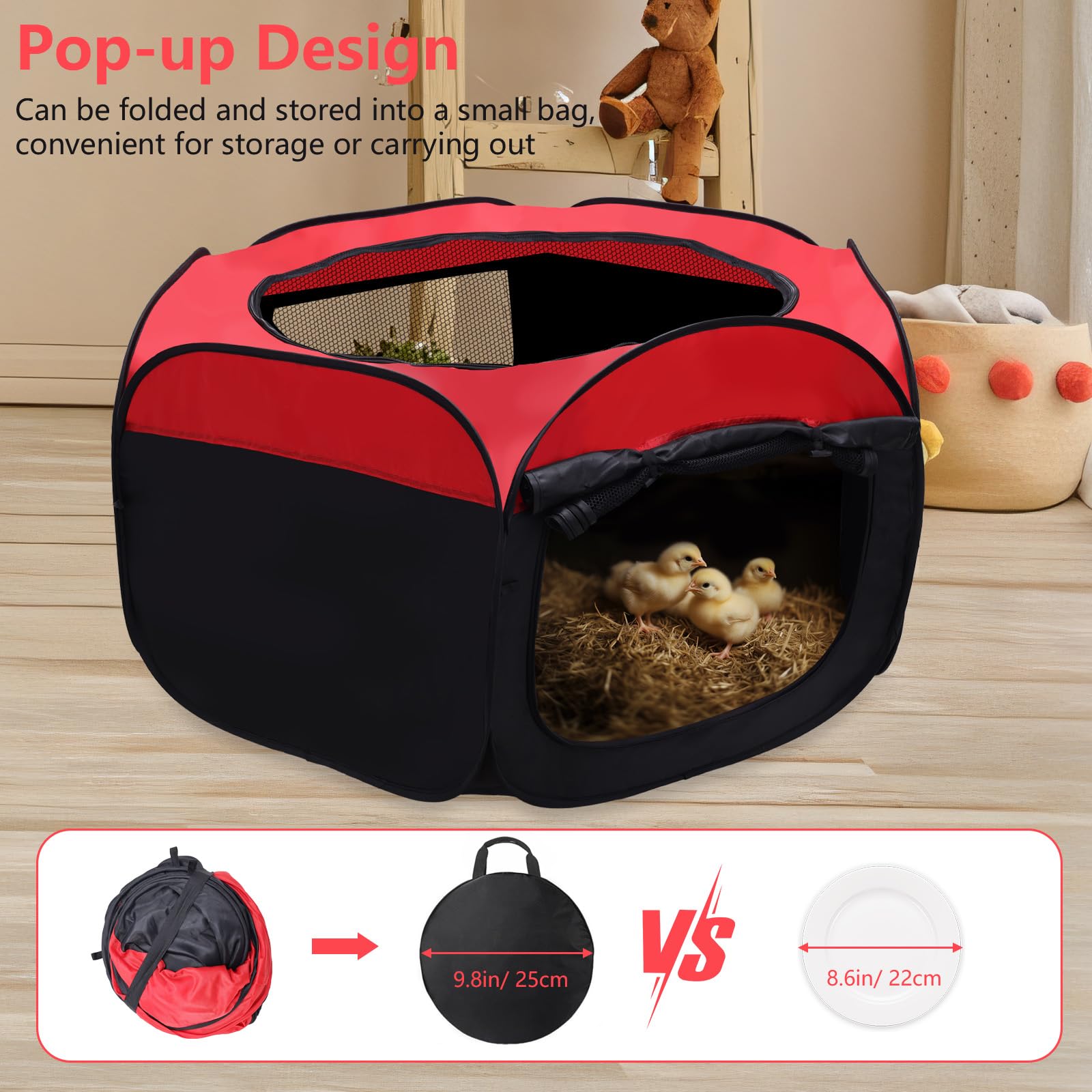Parc Enfant pour Petits Animaux, Enclos Extérieur pour Chien, Chat, Lapin, Furet, Cochon d'Inde, Oxford 420D Cages Pliable Parc avec Fermeture Éclair de Compagnie, Tente pour Bébé Poules